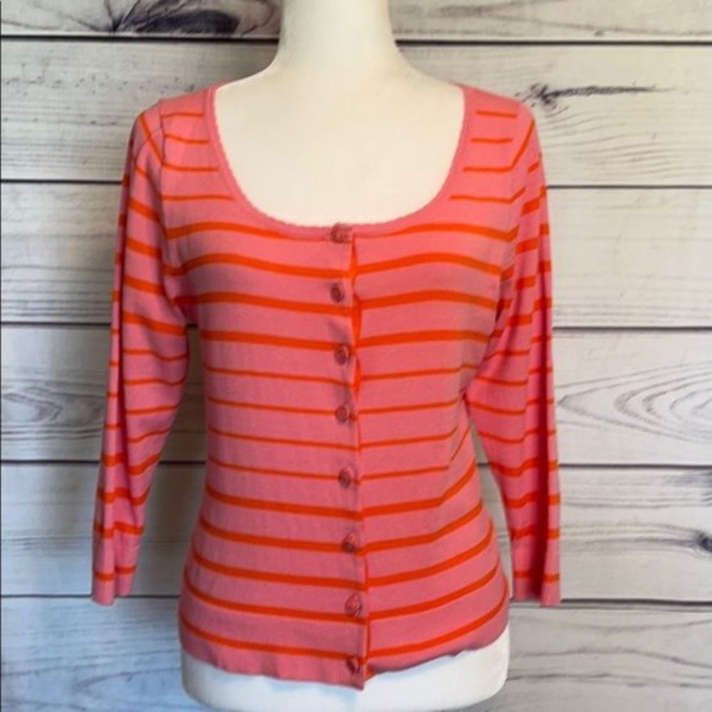 Anthropologie & Moth Pink/Orange Striped Keyhole Sweater